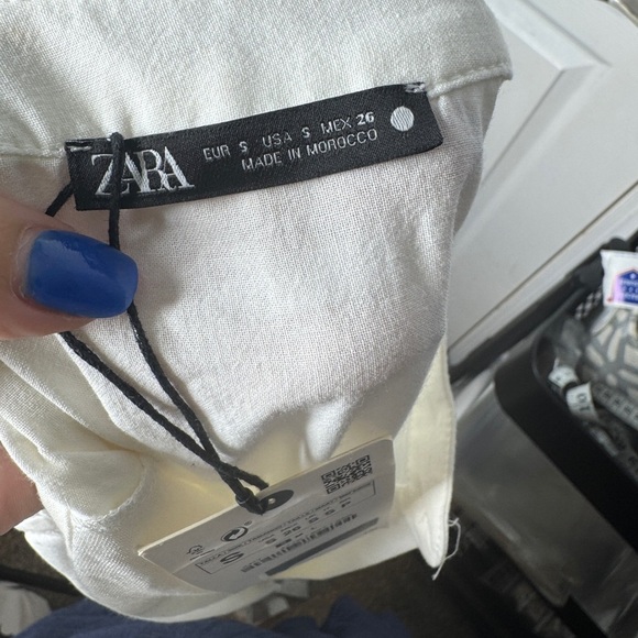 ZARA NWT Cream 100% Cotton Button Up Midi Dress Size Small Side Slits - Picture 8 of 13